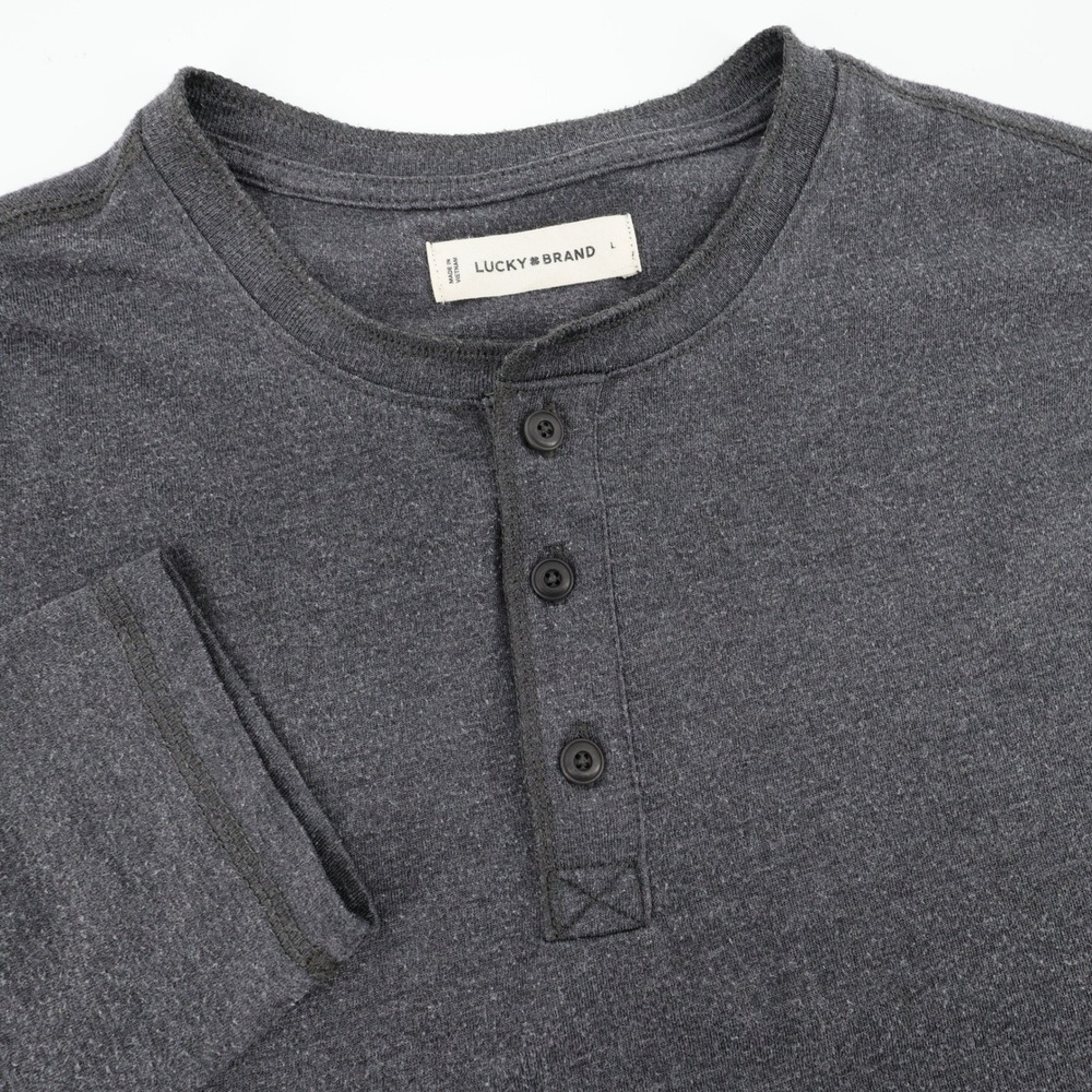 Lucky‎ Brand Henley Shirt Gray Long Sleeve Button Neck Mens L
